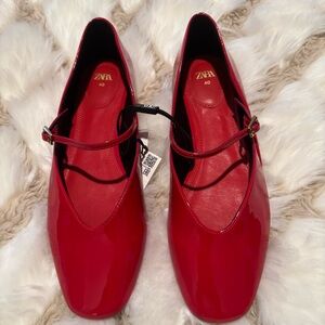 Zara Airfit Red Patent Mary Jane Flats - NWT